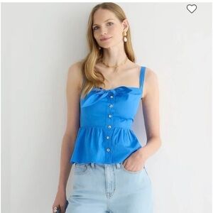 J.Crew NWT Tie Front Peplum 100% Cotton Blue Blouse Top Size Small